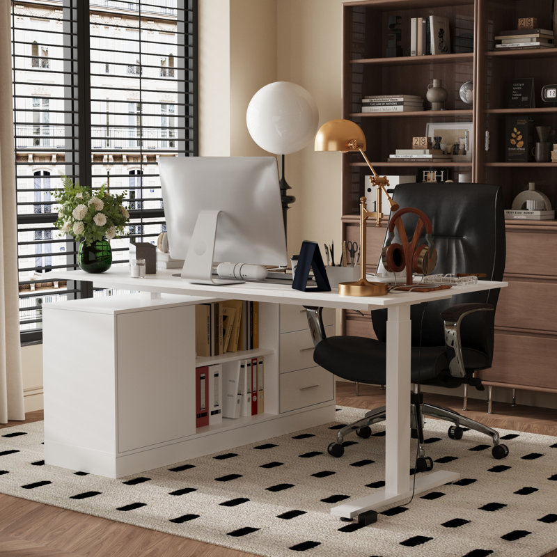 Latitude Run Marcale Multifunctional Adjustable Corner Desk The Perfect Blend Of Office And Homeproduct Title Modern Entryway Cabinet With Spacious Drawers Sleek White Design Reviews Wayfair